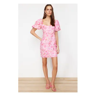 Trendyol Pink Floral A-line Balloon Sleeve Mini Woven Dress