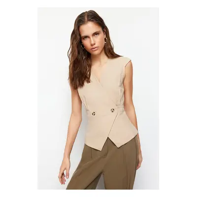 Trendyol Mink Woven Bone Button Detailed Double Breasted Blouse