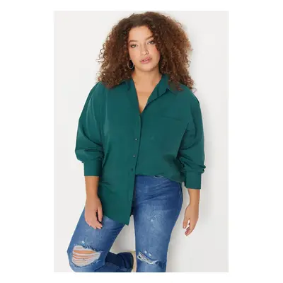 Trendyol Curve Dark Green Boyfriend Woven Shirt