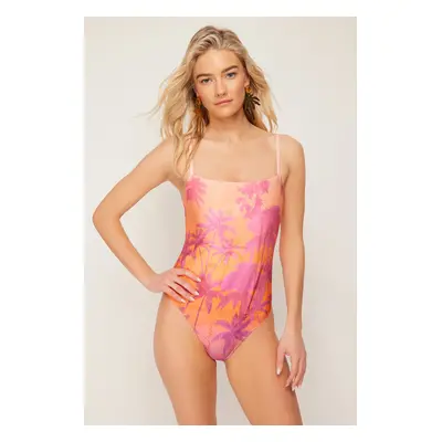 Trendyol Tropical Patterned Square Neck Regular Swimsuit