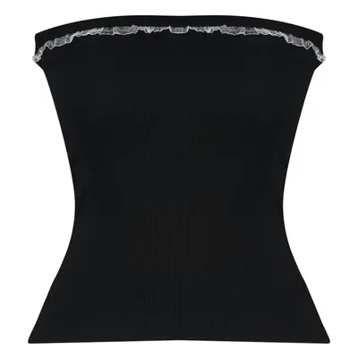 Trendyol Black Ribbed Strapless Collar Woven Garnished Fitted Cotton Flexible Crop Knitted Blous