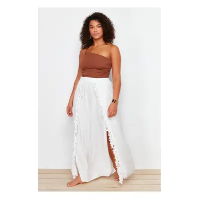 Trendyol Curve Ecru Maxi Length Woven Tassel Slit Detailed Beach Wear Skirt