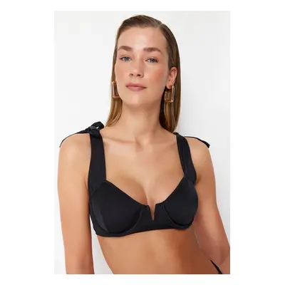 Trendyol Black Balcony Tie-Up Bikini Top