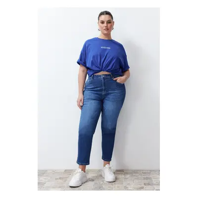 Trendyol Curve Dark Blue High Waist Slim Mom Jeans