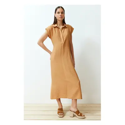 Trendyol Camel A-line Shirt Collar Aerobin Maxi Woven Dress