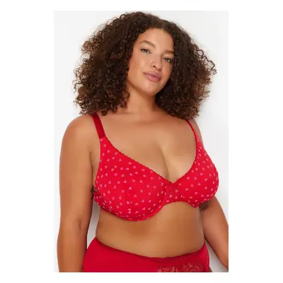 Trendyol Curve Red Polka Dot Wire Mesh Plus Size Bra