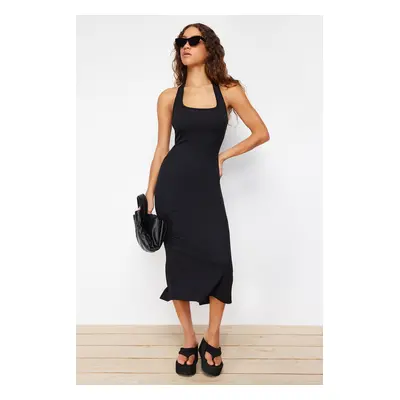 Trendyol Black Fitted Square Neck Ribbed Stretchy Knitted Maxi Pencil Dress