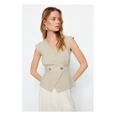 Trendyol Gray Woven Bone Button Detailed Double Breasted Woven Blouse