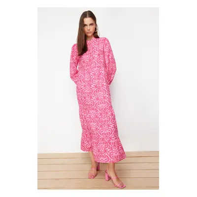 Trendyol Fuchsia Patterned Half Pat Wide Fit Cotton Woven Dress