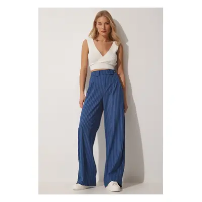 Happiness İstanbul Women's Dark Blue Pleated Wide Leg Trousers