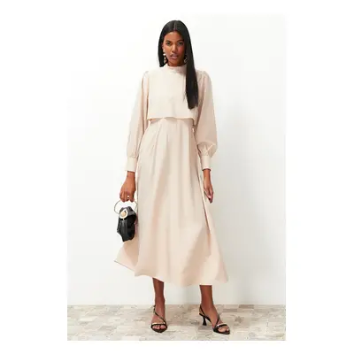 Trendyol Beige Aller Piece Detailed Woven Dress