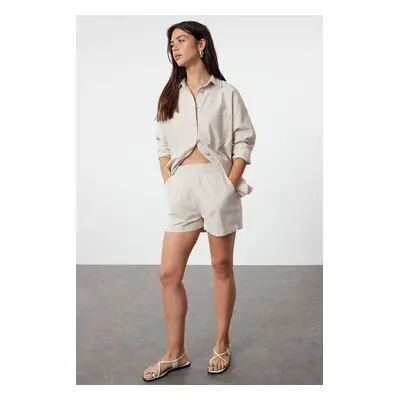 Trendyol Beige Linen Blend Elastic Waist Short Shorts