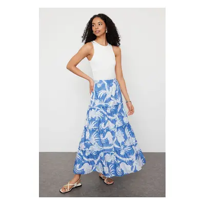 Trendyol Navy Blue Patterned Flared Maxi Length Woven Skirt