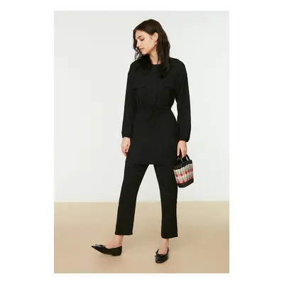 Trendyol Tie Waist, Pocket Detailed Aerobin Shirt-Pants Set in Black