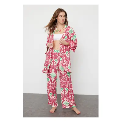 Trendyol Ethnic Patterned Belted Woven Kimono Trouser Set