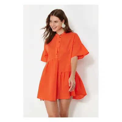 Trendyol Orange Wide Fit Mini Woven Ruffle Beach Dress