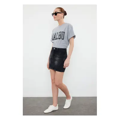 Trendyol Anthracite More Sustainable Stitching Detailed High Waist Mini Denim Skirt