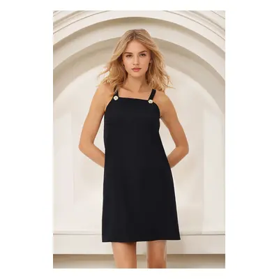 Trendyol Black Mini Woven Dress with Button Detail and Opened at the Waist Skirt