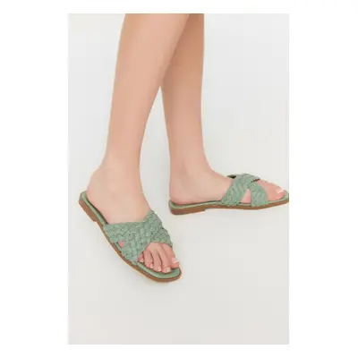 Trendyol Green Cross-Band Knitted Pattern Women's Slippers