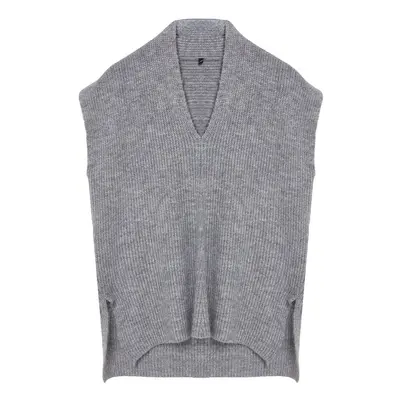 Trendyol Gray Soft Texture V Neck Side Slit Knitted Sweater