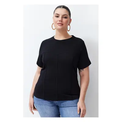 Trendyol Curve Black Piping Detailed 100% Cotton Knitted T-shirt