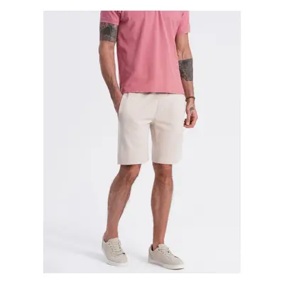 Ombre Men's knit shorts with drawstring and pockets - light beige