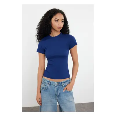 Trendyol Navy Blue More Sustainable Fitted Short Sleeve Stretchy Knitted Blouse