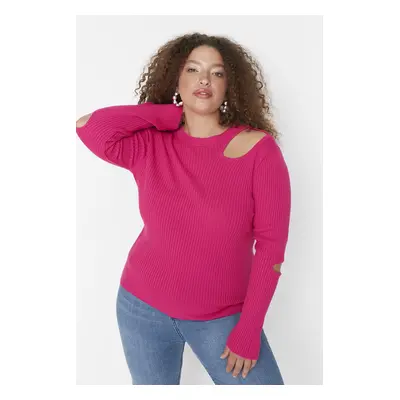 Trendyol Curve Fuchsia Vystřihnout Detailní Crewneck Tenký Pletený Svetr