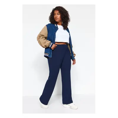 Pletené tepláky Trendyol Curve Navy Blue Jogger