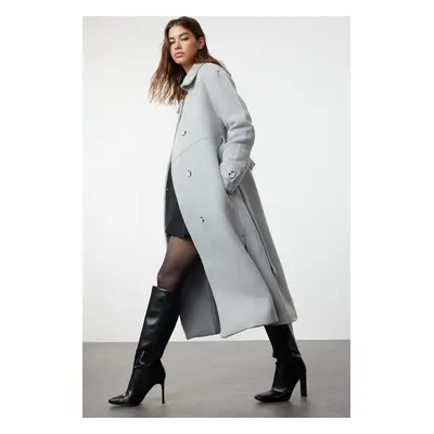 Trendyol Gray Collar Detailed Oversize Woolen Coat