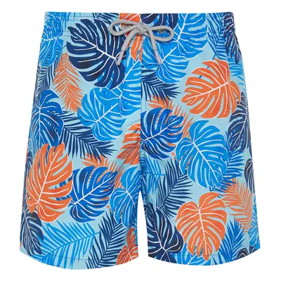 Trendyol Blue Standard Size Leaf Patterned Swim Shorts