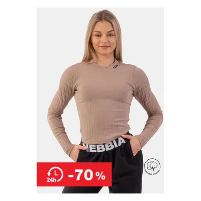 Dámské tričko Nebbia Organic Cotton Ribbed Long Sleeve Top brown