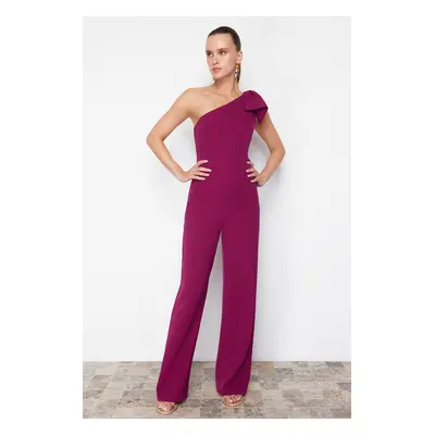 Trendyol Purple Bow Detailed Single Sleeve Woven Jumpsuit