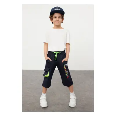 Trendyol Navy Blue Boy Printed Capri Length Knitted Shorts