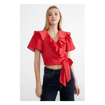 Trendyol Red Ruffle and Tie Detail Woven Blouse