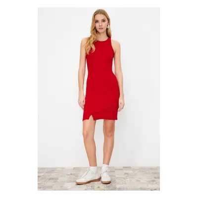 Trendyol Red Slit Detailed Fitted Halter Neck Mini Flexible Knitted Pencil Dress