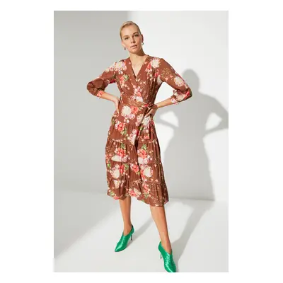 Trendyol Brown Belted Patterned Dress