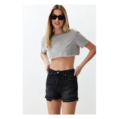 Trendyol Black More Sustainable Ripped High Waist Shorts