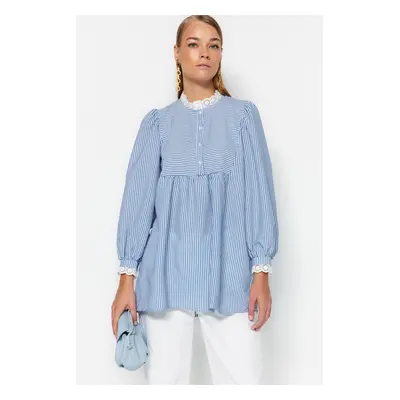 Trendyol Blue Lace Woven Seeerness Plaid Tunic