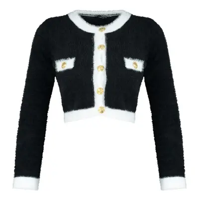 Trendyol Black Super Crop Péřový úplet Cardigan