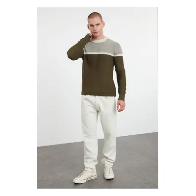 Trendyol Khaki Slim Fit Crew Neck Color Block Knitwear Sweater