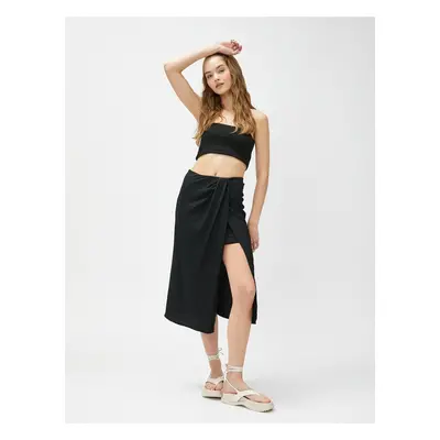 Koton Midi Skirt with Draping and Slits Lined, Textured