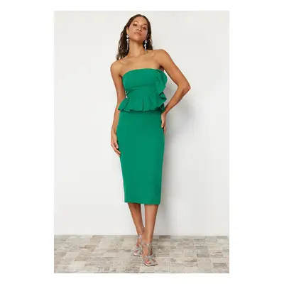 Trendyol Emerald Green Flounce Woven Elegant Evening Dress