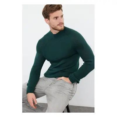 Trendyol Emerald Green Slim Fit Slim Cut Half Turtleneck Raglan Sleeve Plain Basic Knitwear Swea