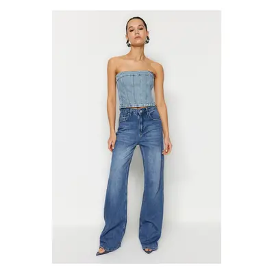 Trendyol Dark Blue High Waist Wide Leg Jeans