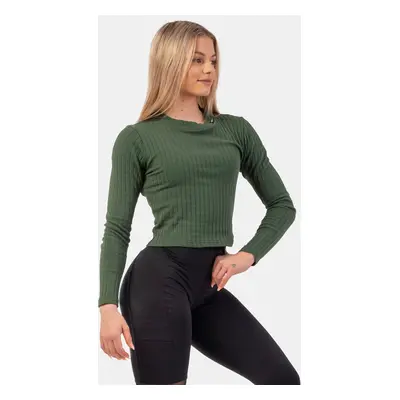 Dámské tričko Nebbia Organic Cotton Ribbed Long Sleeve Top dark green