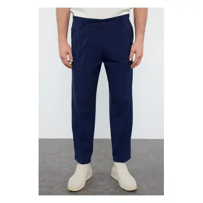 Trendyol Navy Blue Pleated Classic Baggy Fit Fabric Trousers