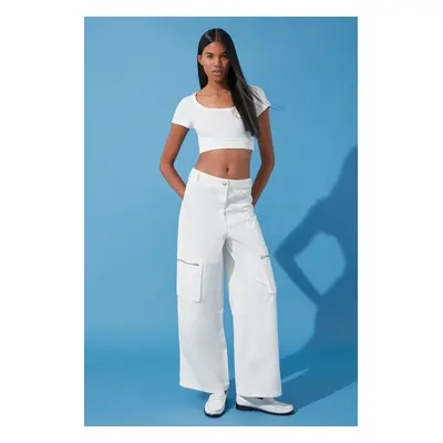 Trendyol White Zipper Detailed High Waist Wide Leg Jeans