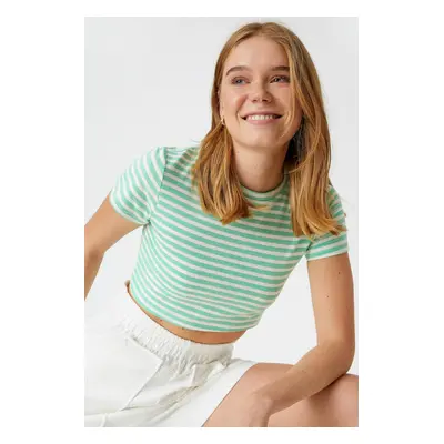 Koton Women's Green Striped T-Shirt