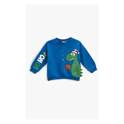 Koton Baby Boy Crew Neck Long Sleeve Christmas Theme Dinosaur Printed Sweatshirt 3wmb1037